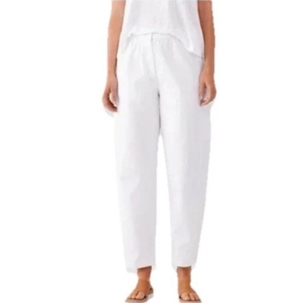 Eileen Fisher Organic Cotton Hemp Cargo Lantern Pants White Lagenlook Relaxed Lg